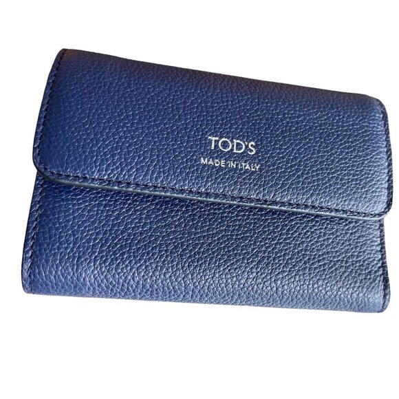 Tod's Woman Blue Pebbled Leather SEL Tri-fold snap wallet, XAWSELB1200WEP4Q44 - Picture 1 of 11